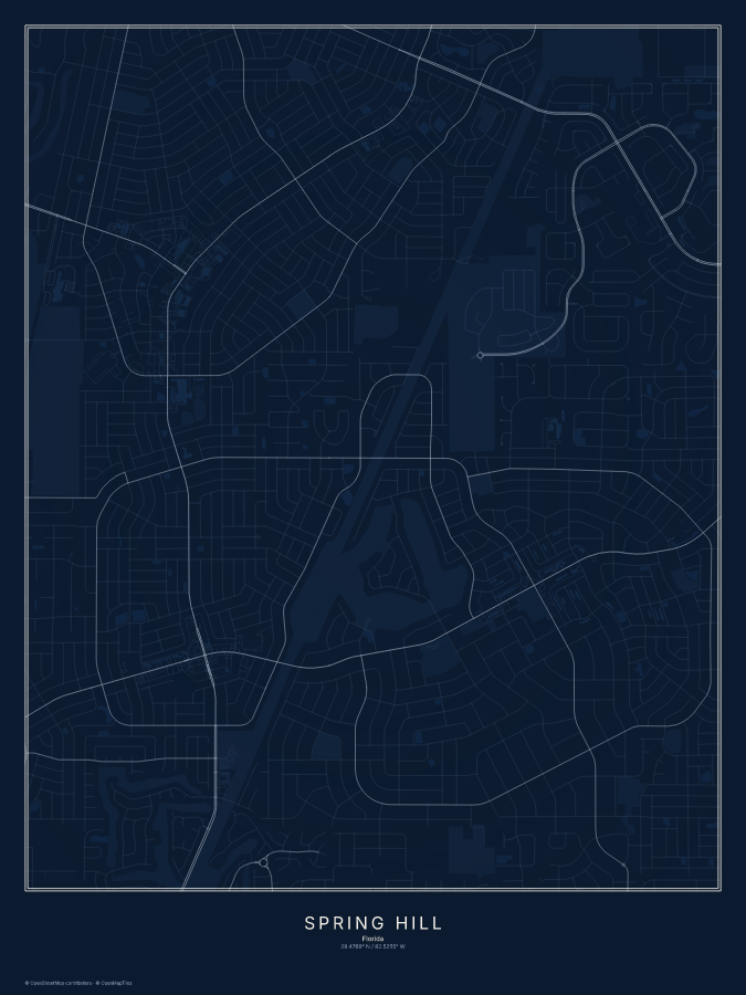 Spring Hill map poster, midnight style