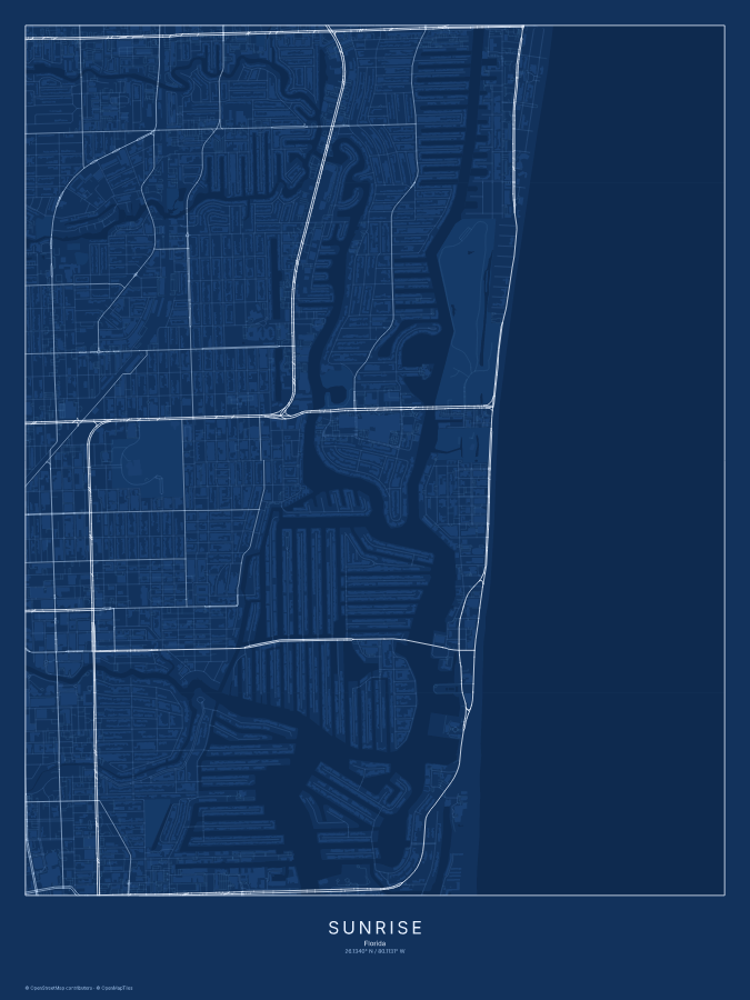 Sunrise map poster, blueprint style