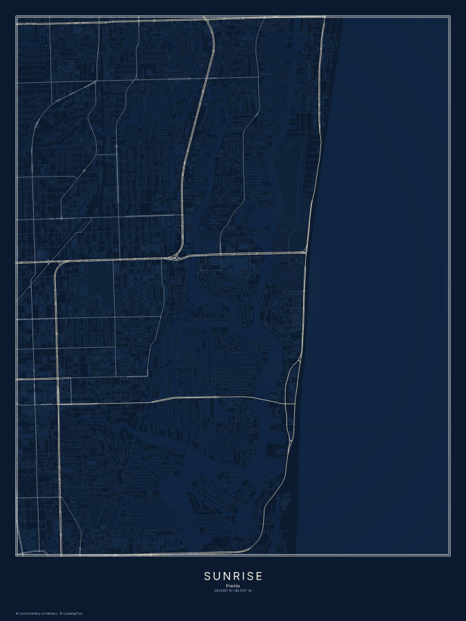 Sunrise map poster, midnight style