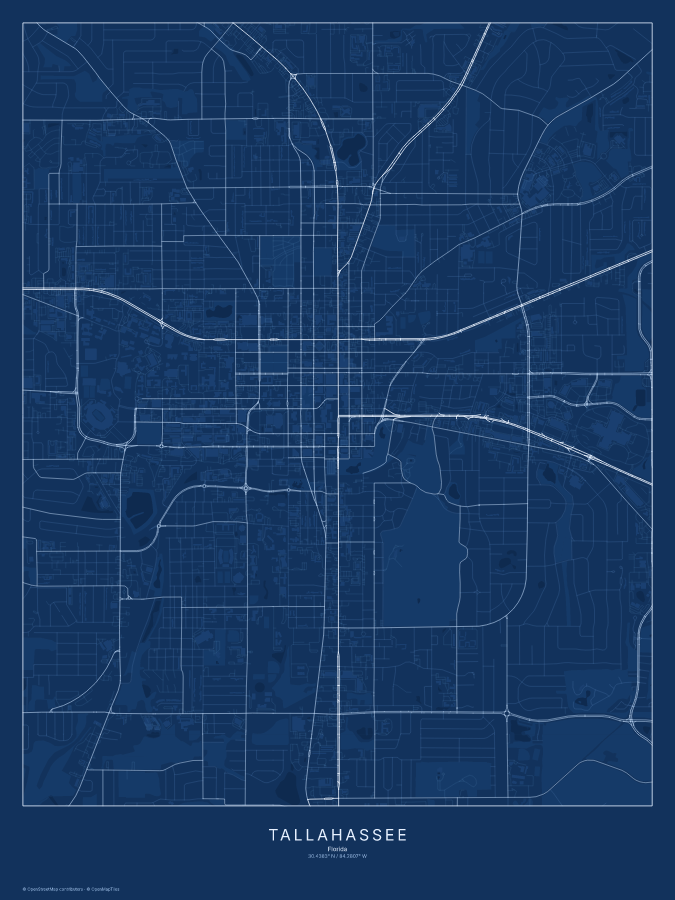 Tallahassee map poster, blueprint style