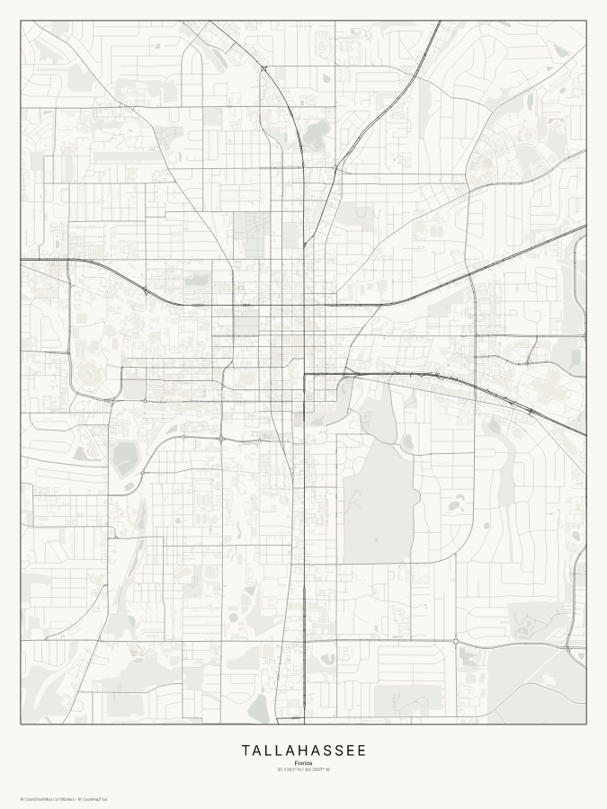 Tallahassee map poster, classic style
