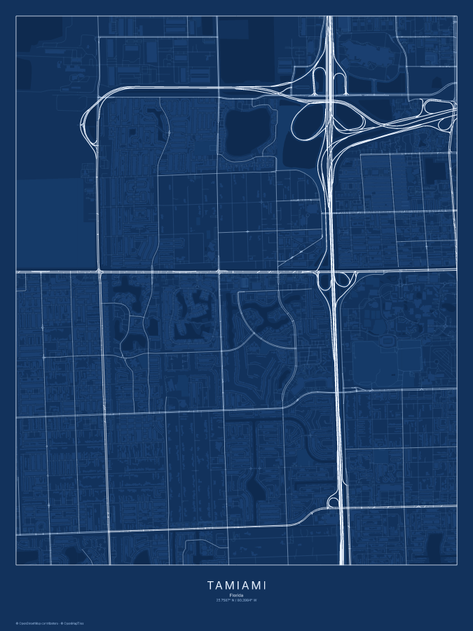 Tamiami map poster, blueprint style