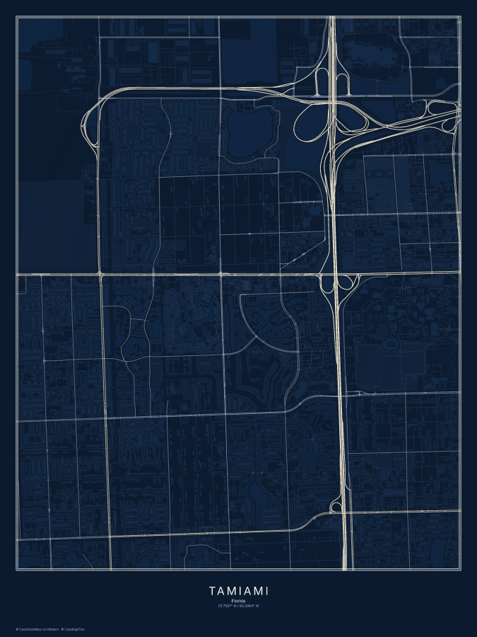 Tamiami map poster, midnight style