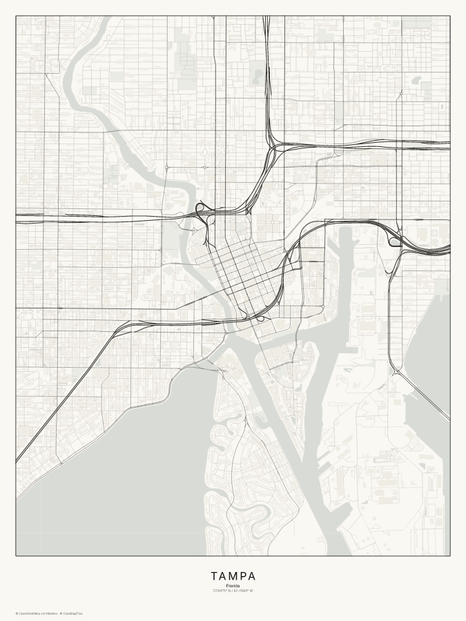 Tampa map poster, classic style