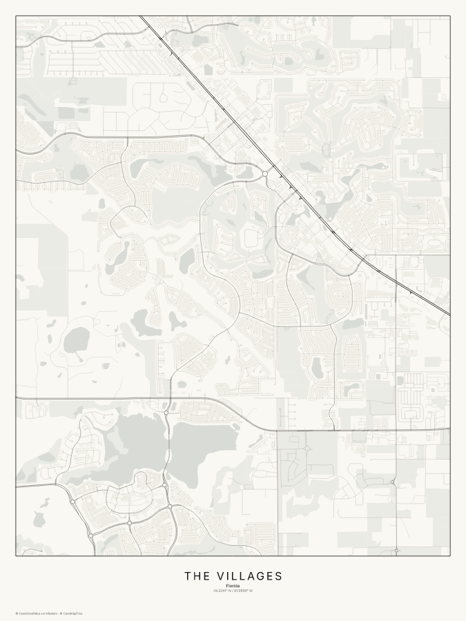 The Villages map poster, classic style