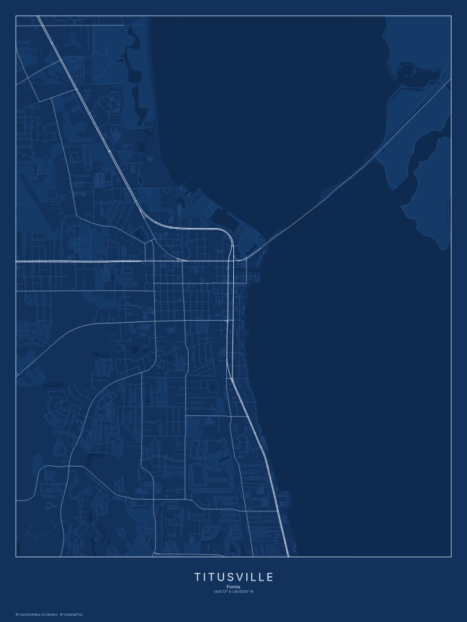 Titusville map poster, blueprint style