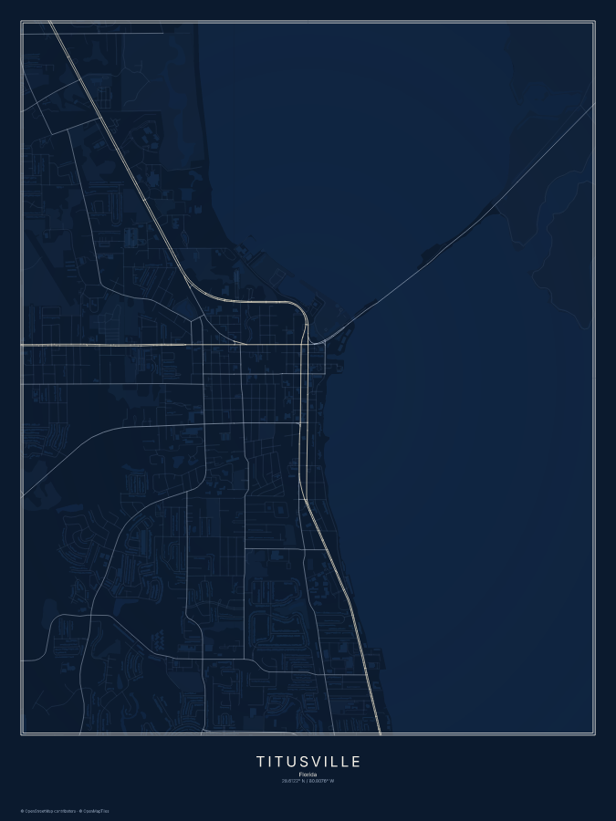 Titusville map poster, midnight style