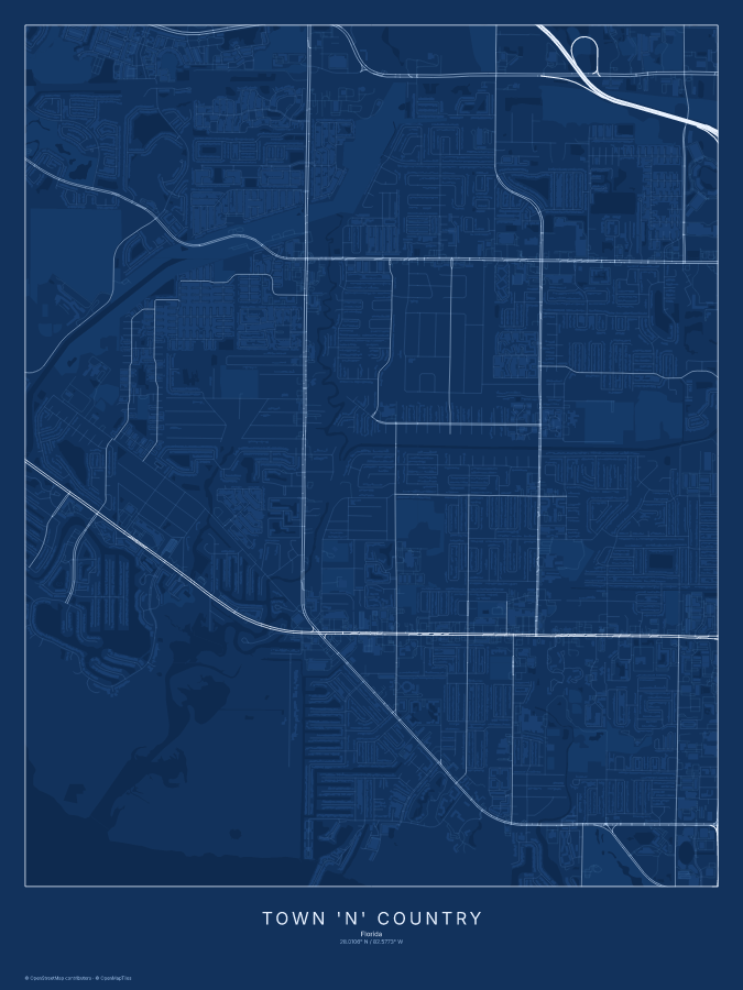 Town 'n' Country map poster, blueprint style