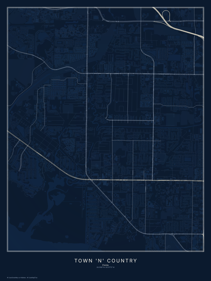 Town 'n' Country map poster, midnight style