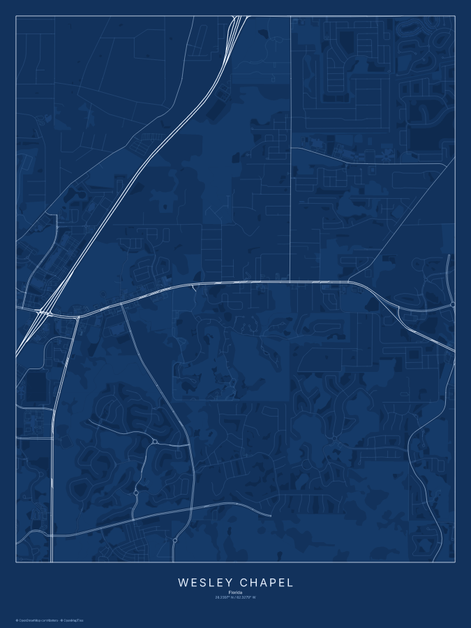 Wesley Chapel map poster, blueprint style