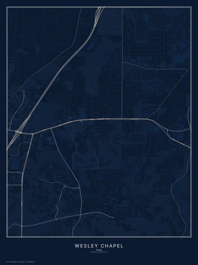 Wesley Chapel map poster, midnight style