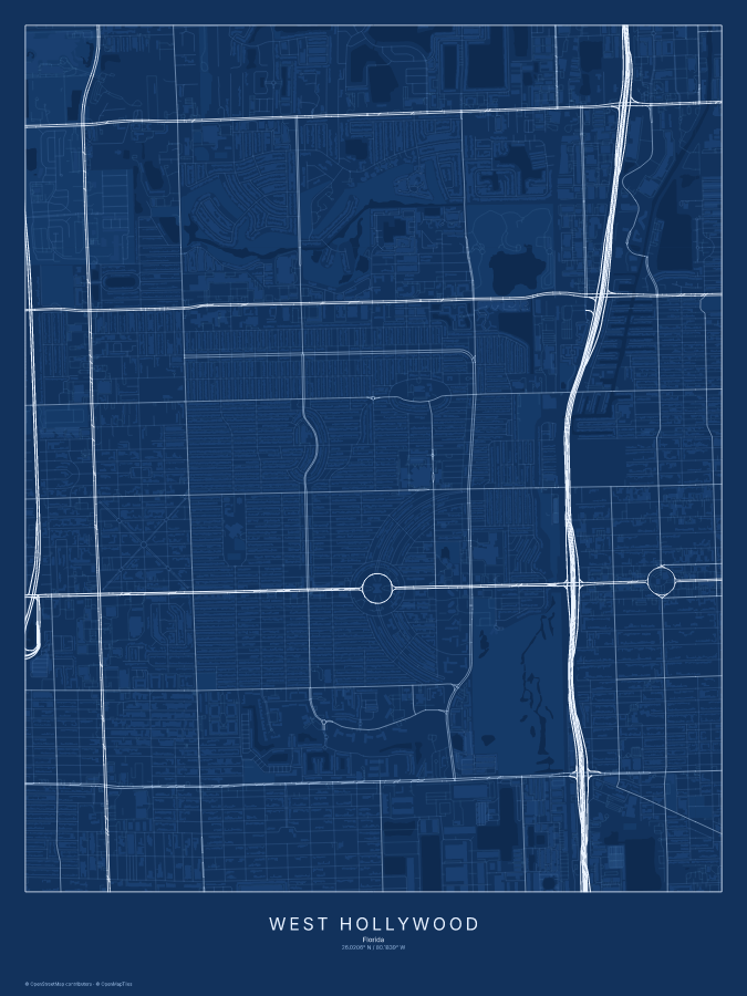 West Hollywood map poster, blueprint style