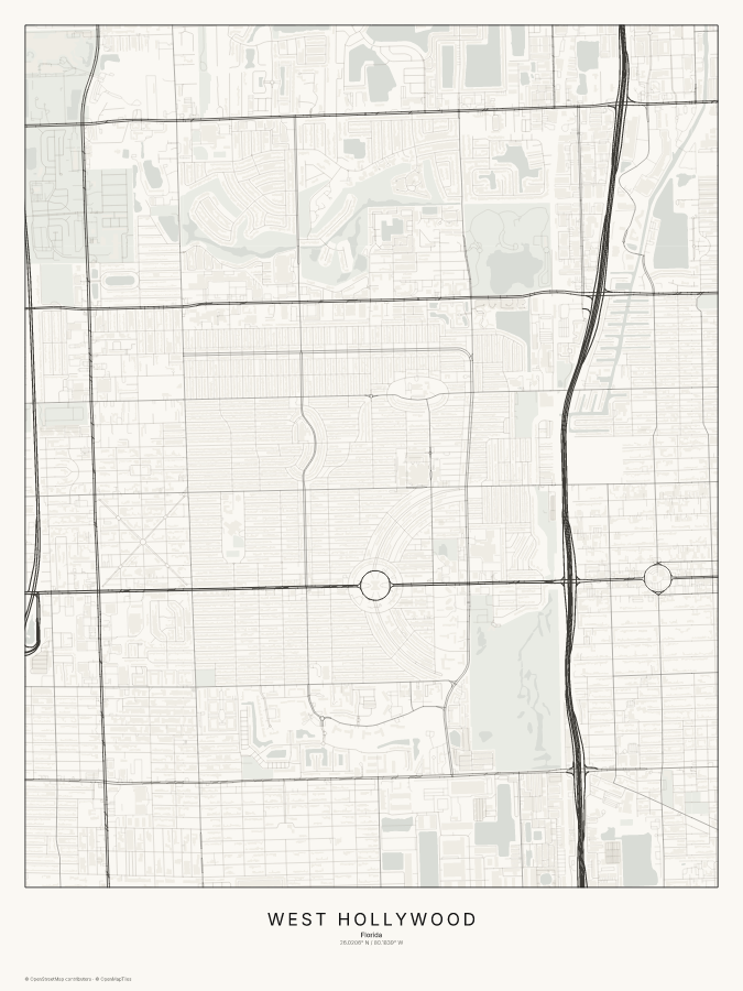 West Hollywood map poster, classic style