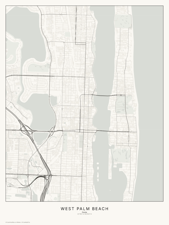 West Palm Beach map poster, classic style