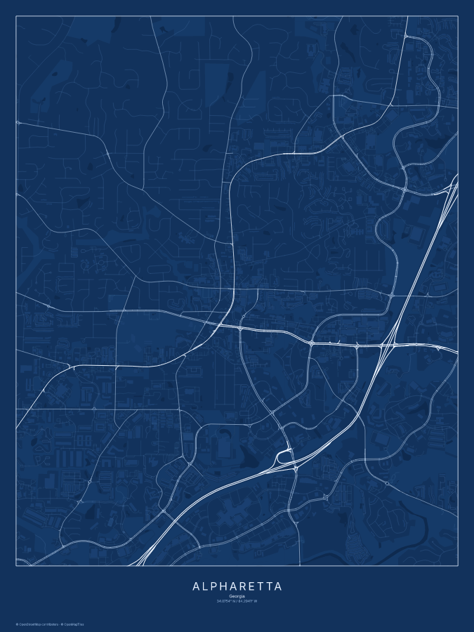 Alpharetta map poster, blueprint style