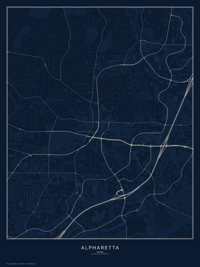 Alpharetta map poster, midnight style
