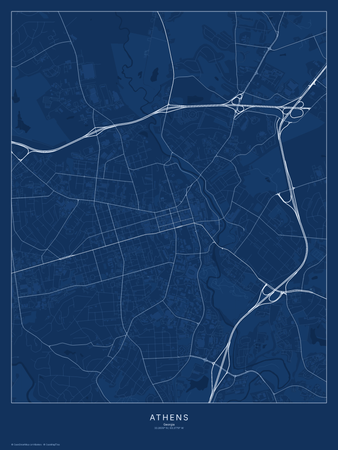 Athens map poster, blueprint style