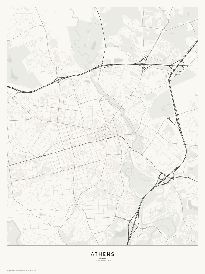 Athens map poster, classic style