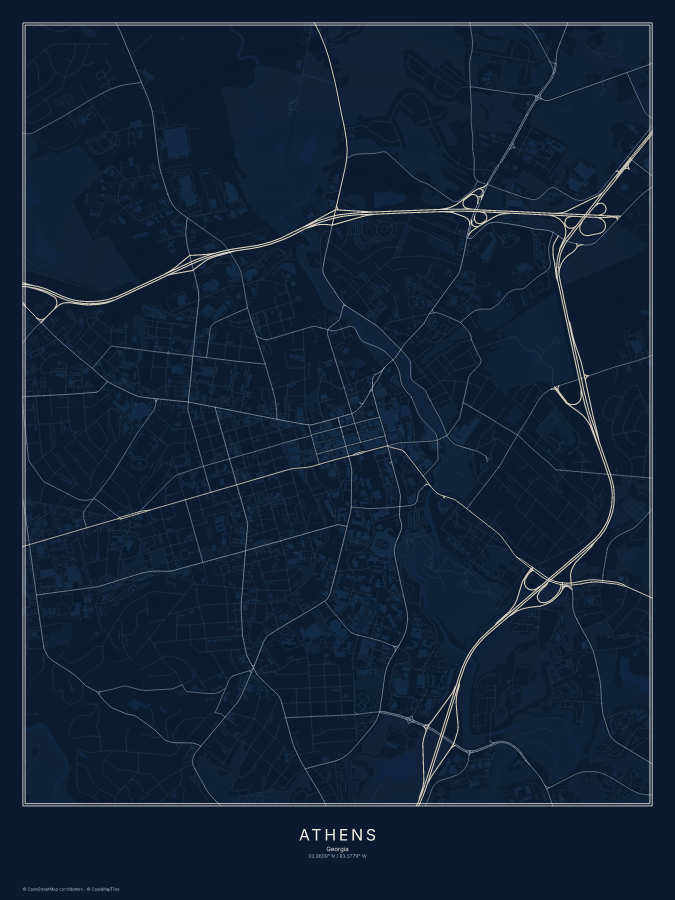 Athens map poster, midnight style