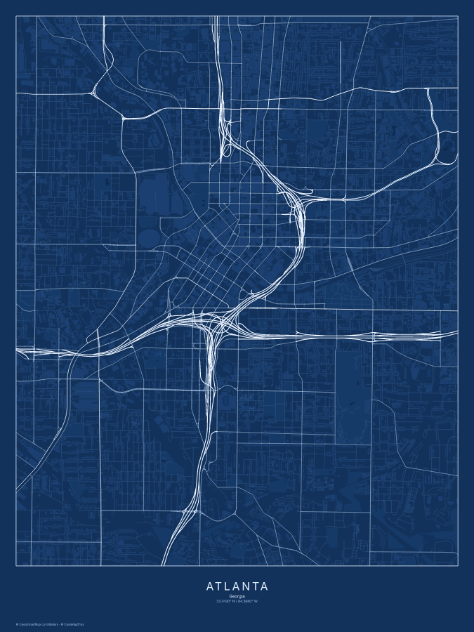 Atlanta map poster, blueprint style
