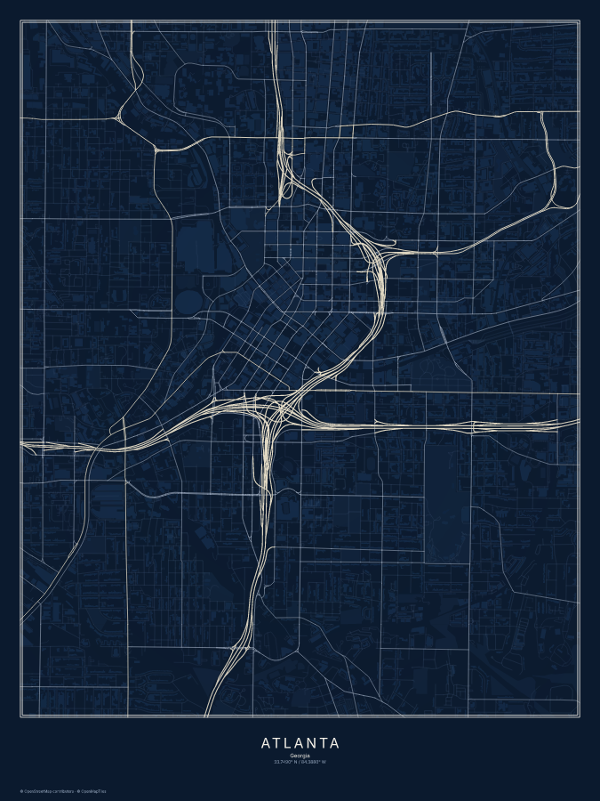 Atlanta map poster, midnight style