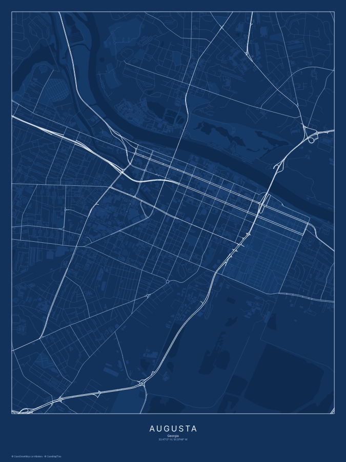 Augusta map poster, blueprint style