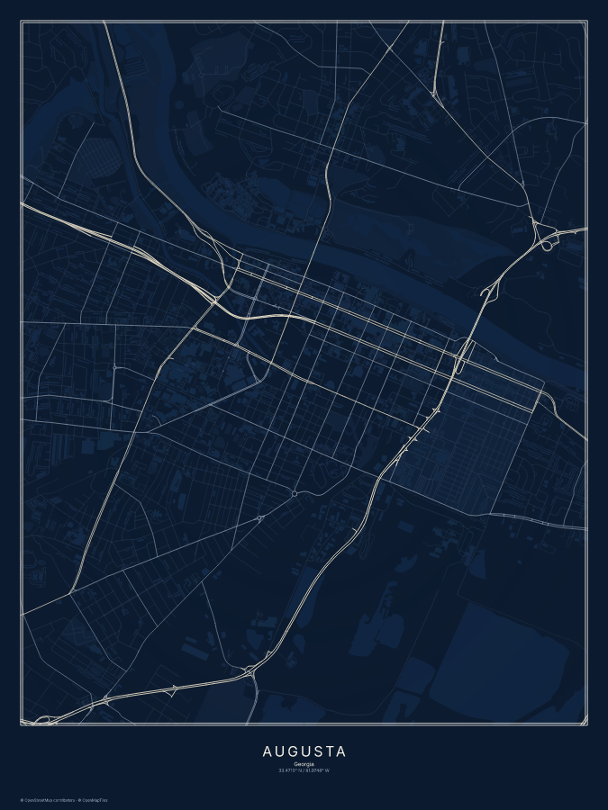 Augusta map poster, midnight style