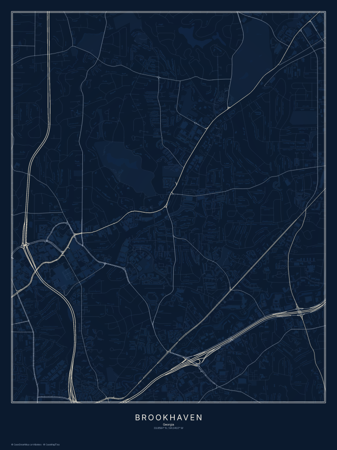 Brookhaven map poster, midnight style