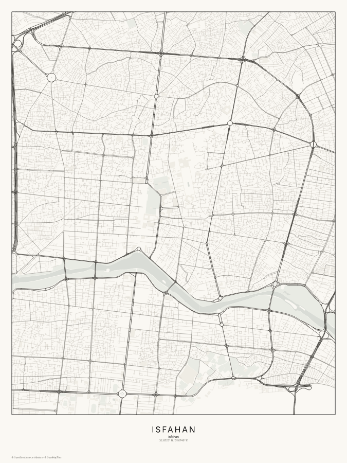 Isfahan map poster, classic style