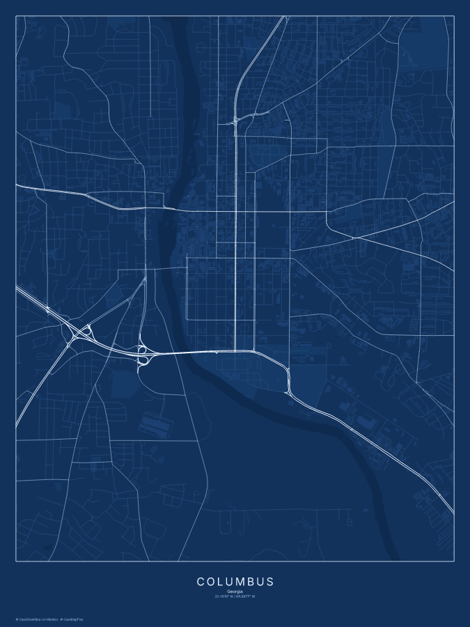Columbus map poster, blueprint style