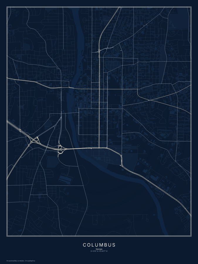 Columbus map poster, midnight style