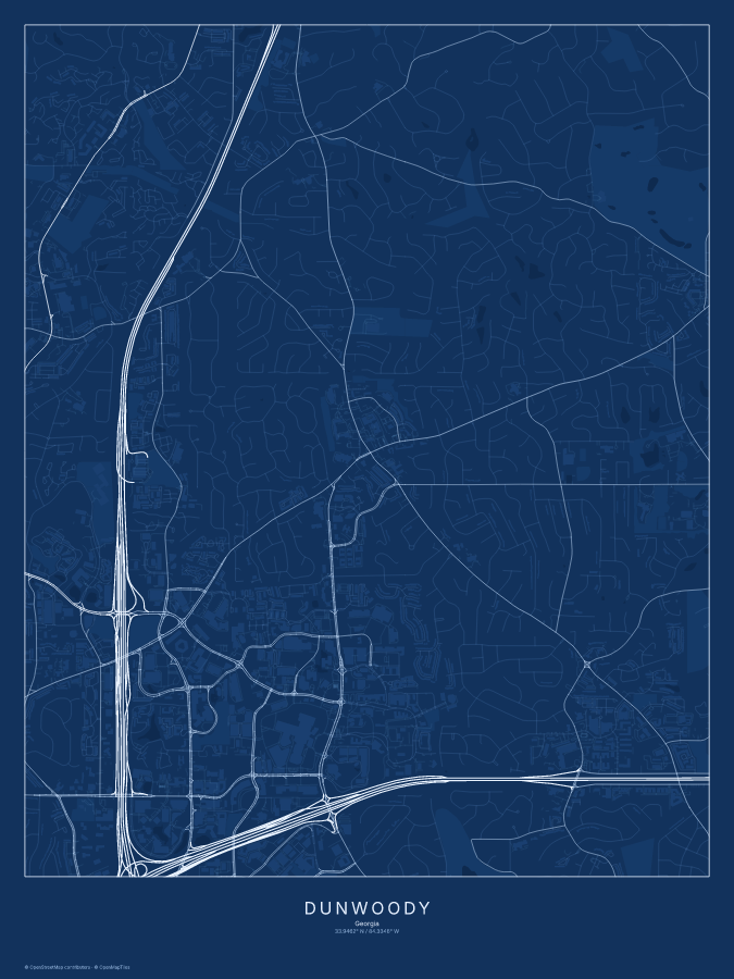 Dunwoody map poster, blueprint style