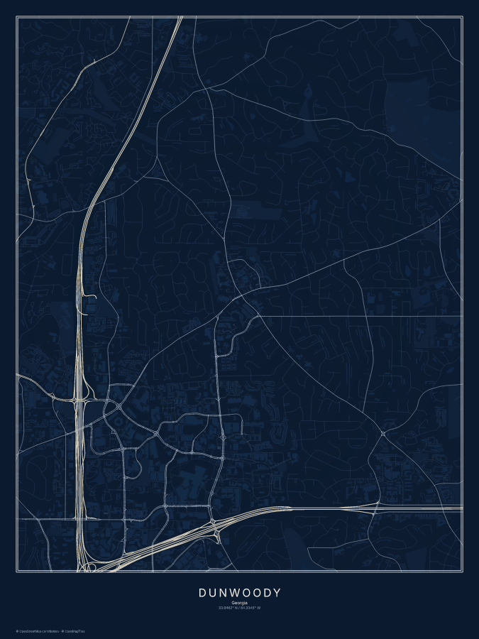 Dunwoody map poster, midnight style