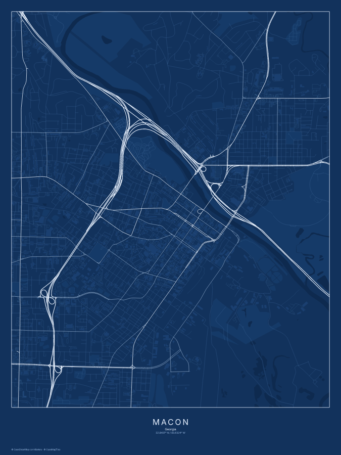 Macon map poster, blueprint style