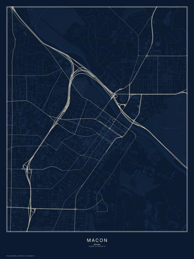 Macon map poster, midnight style