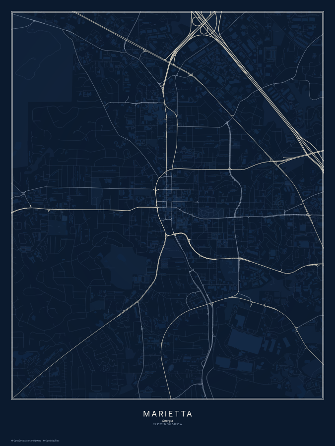 Marietta map poster, midnight style