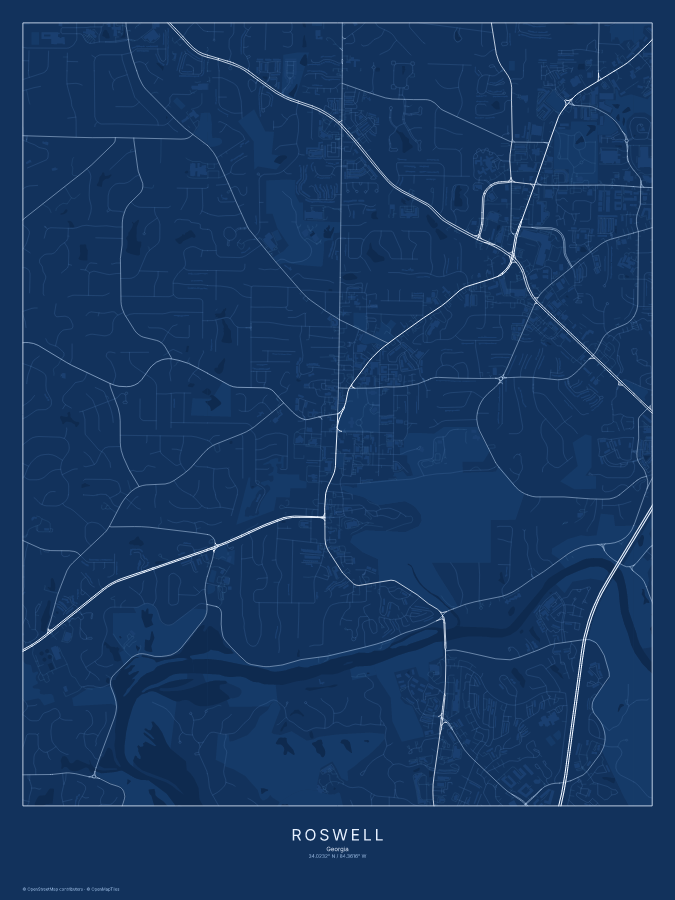 Roswell map poster, blueprint style