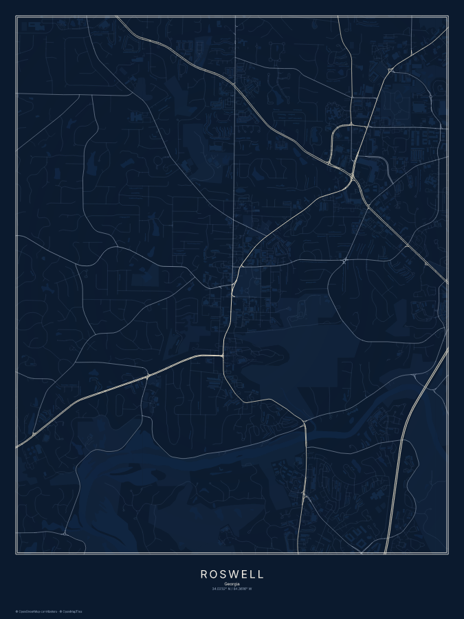 Roswell map poster, midnight style