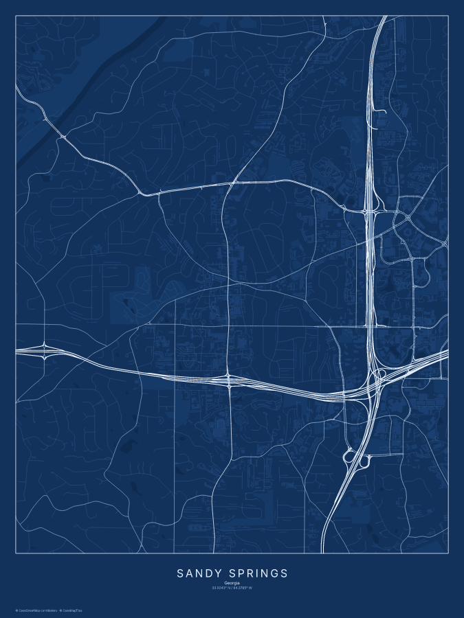 Sandy Springs map poster, blueprint style
