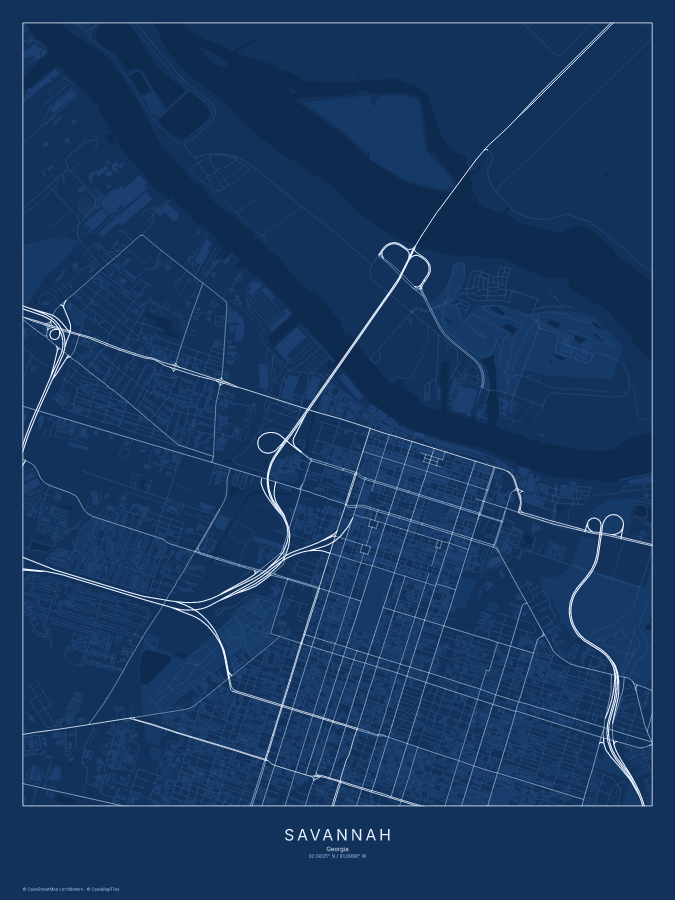 Savannah map poster, blueprint style