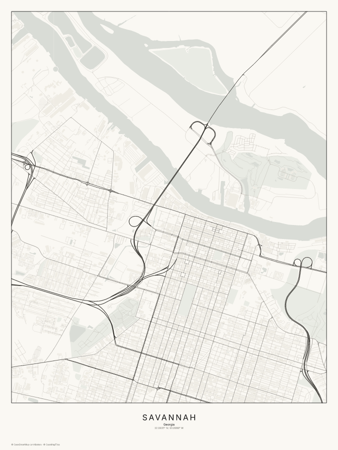 Savannah map poster, classic style