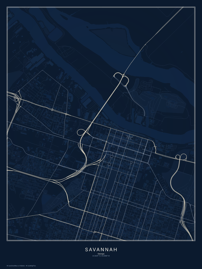 Savannah map poster, midnight style