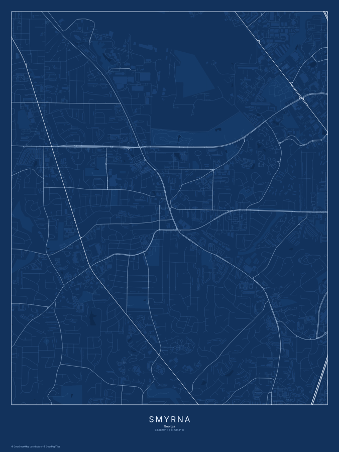 Smyrna map poster, blueprint style