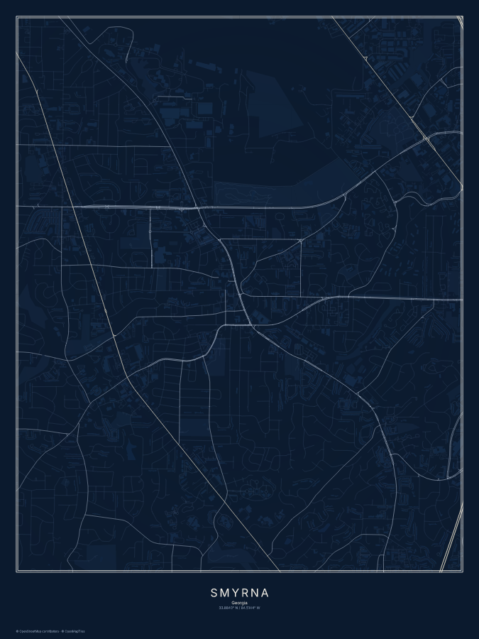 Smyrna map poster, midnight style