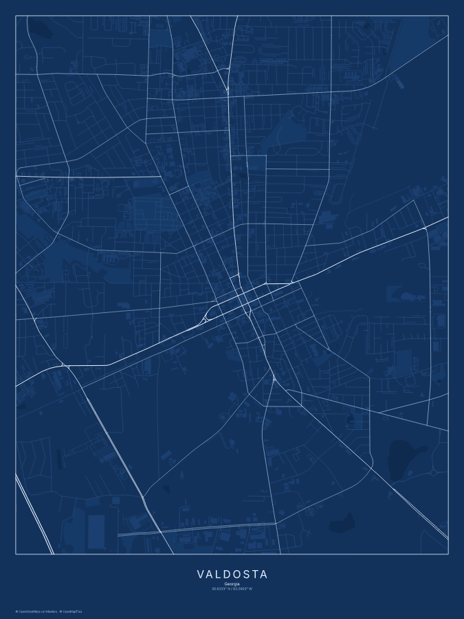 Valdosta map poster, blueprint style