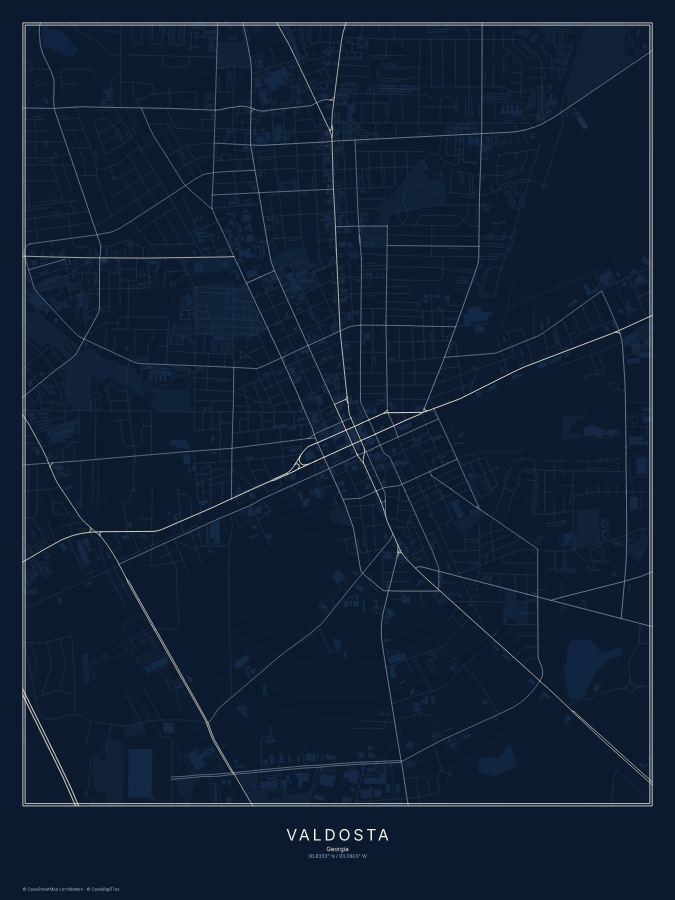Valdosta map poster, midnight style