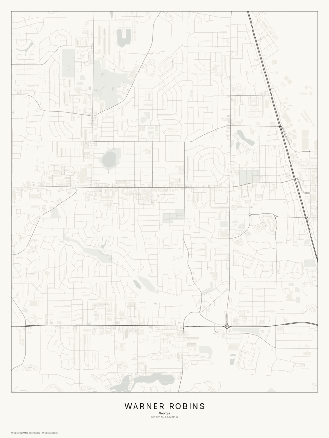 Warner Robins map poster, classic style
