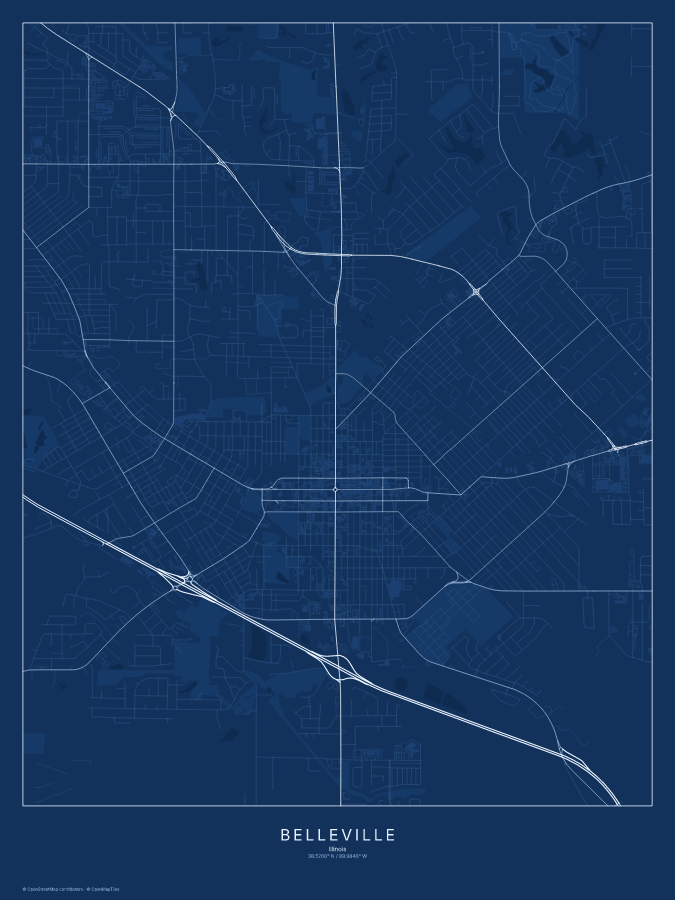 Belleville map poster, blueprint style