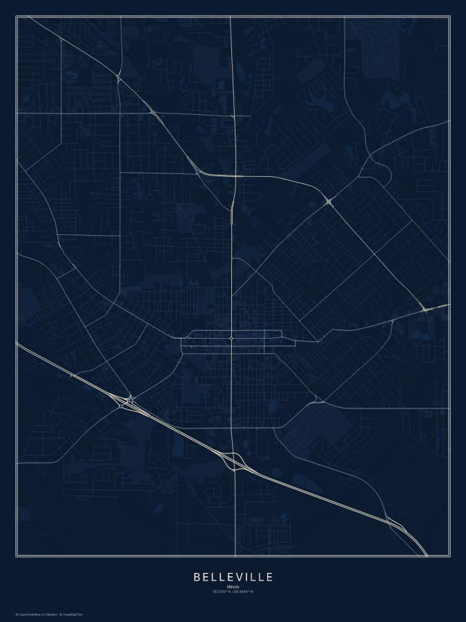 Belleville map poster, midnight style