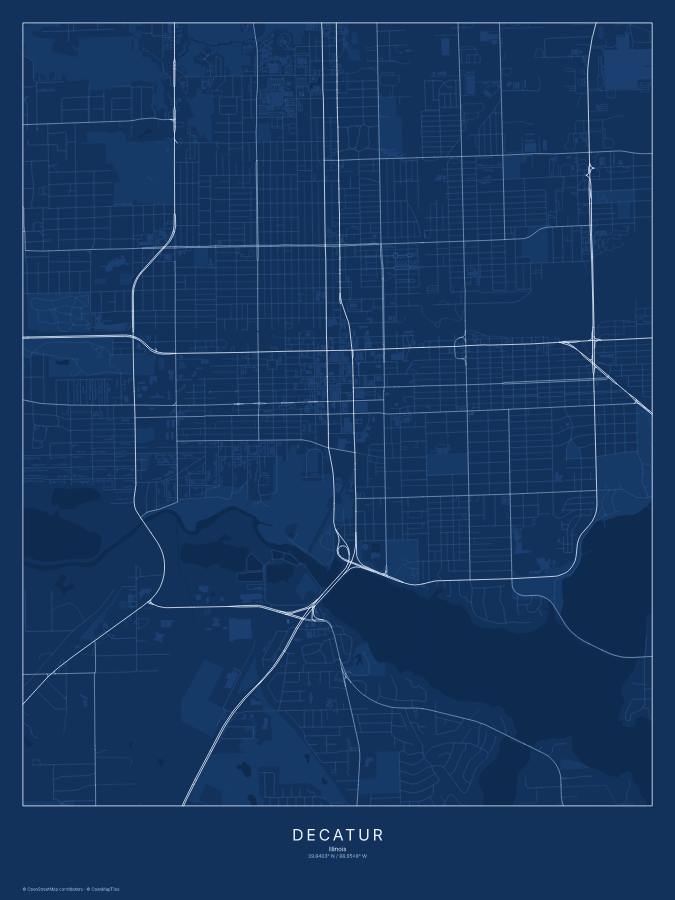 Decatur map poster, blueprint style